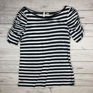 Anthropologie Little Yellow Button Striped Tee
